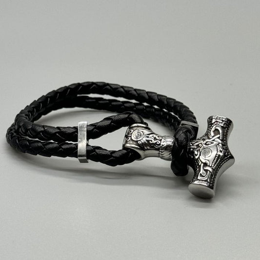 Men's Viking New Style Stainless Steel Thor Mjolnir Hammer Leather Cord Bracelet