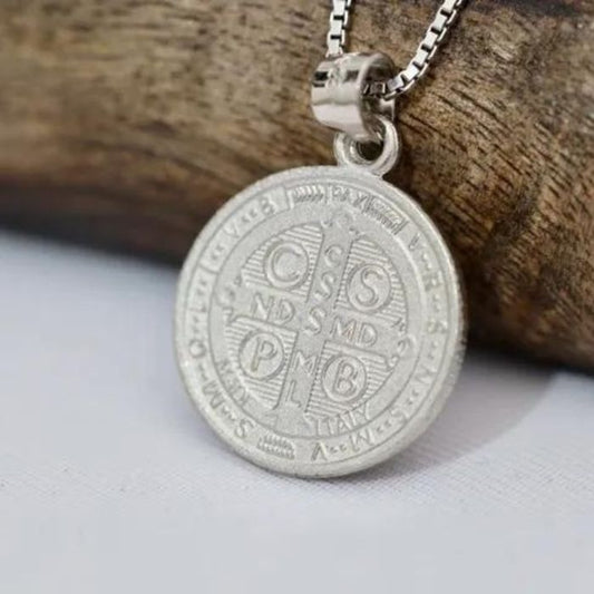 Sterling silver Saint Benedict medal pendant