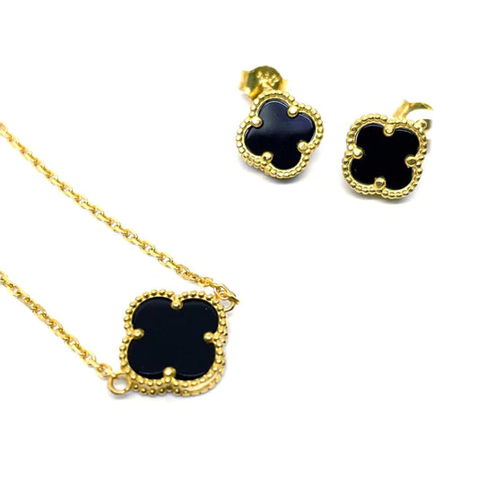 Black Leaf Clover Women Necklace